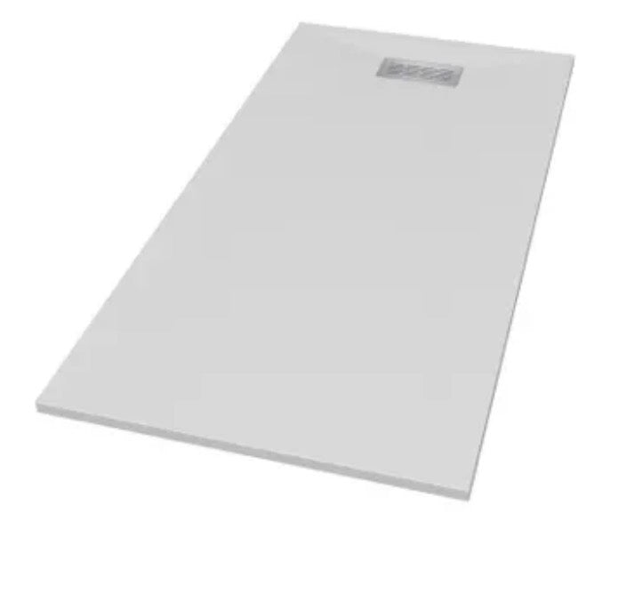 72 in. L x 36 in. W x 1.125 in. H Solid Composite Stone Shower Pan Base with L/R Drain in White Sand