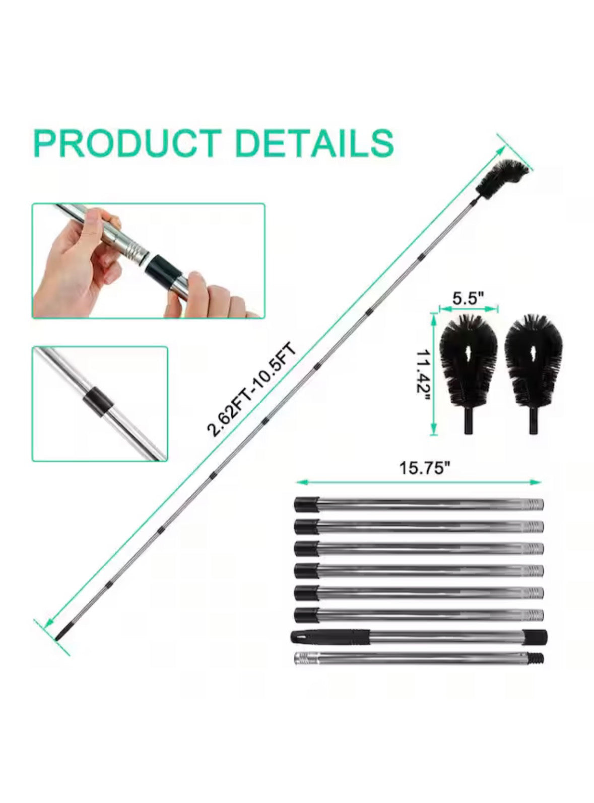 11.5 ft. Gutter Cleaning Utility Brush With Telescoping Handle, Rain Cleaner Extendable, Gutter Cleaning Tool