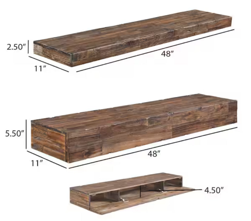 Distressed Floating Shelf Set With Hidden Storage (3 Pcs)