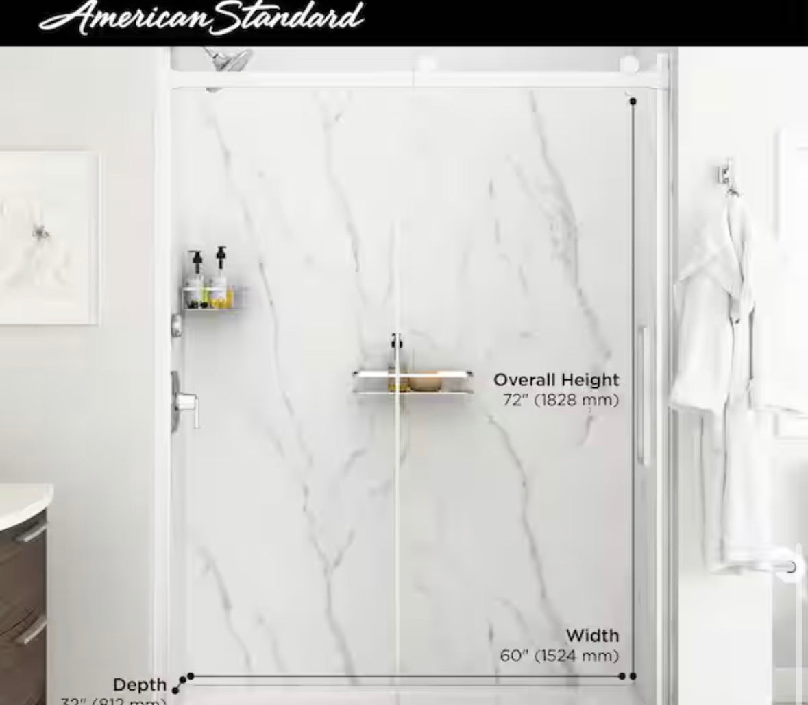 Passage 32 in. W x 72 in. H Four piece Glue Up Laminate Alcove Shower Wall Set in Serene Marble