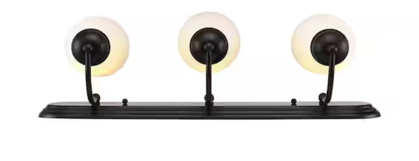 Reed 24 in. 3-Light Black Bathroom Vanity Light Fixture with Frosted Glass Shades