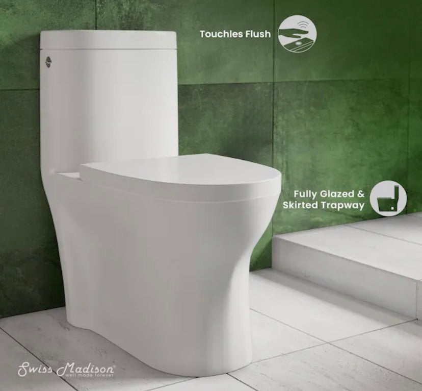 Monaco 1-Piece 1.1/1.6 GPF Dual Touchless Flush Elongated Toilet in White, Seat Included