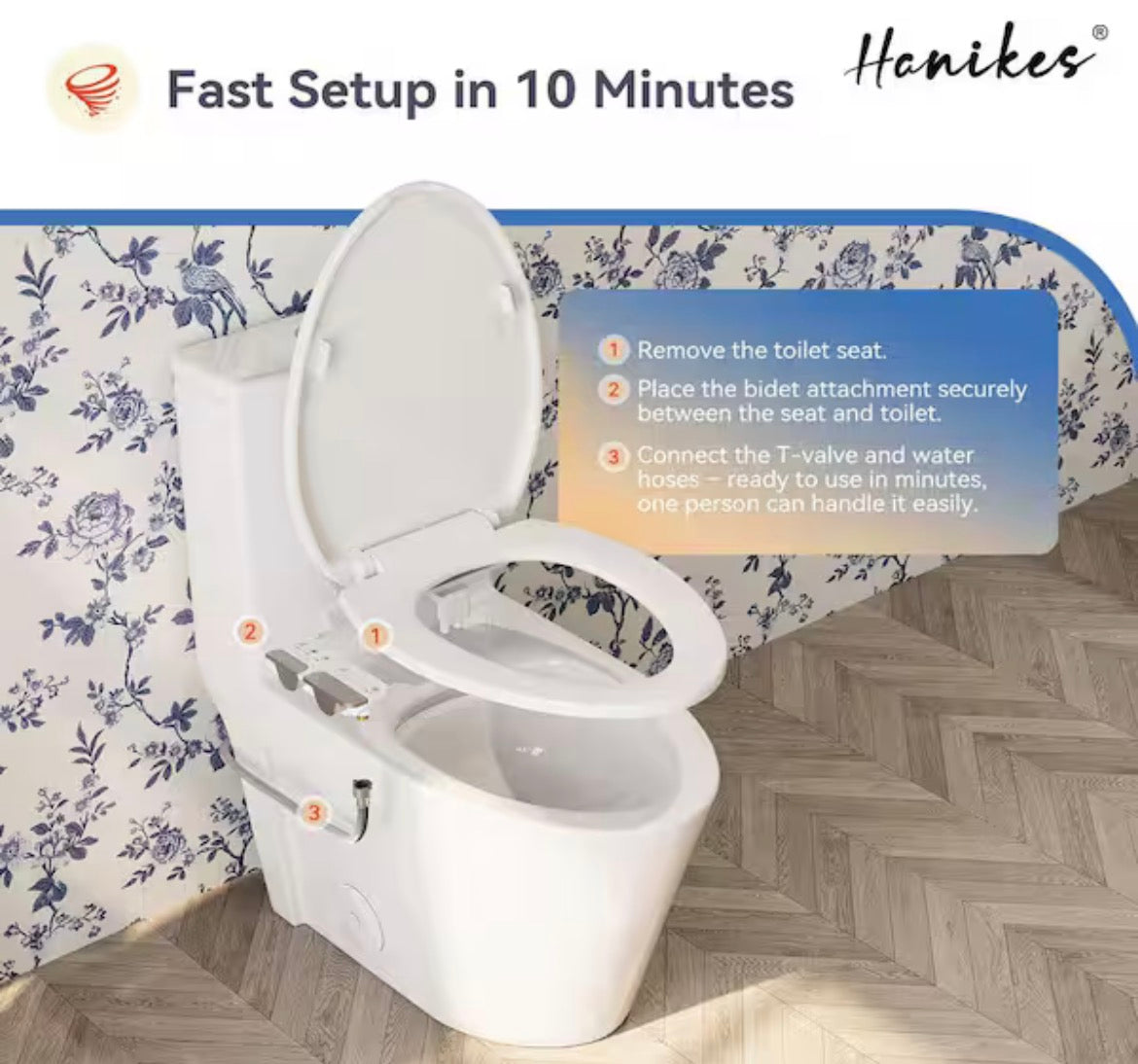 Luxury Slim Attachable Bidet System Bidet Attachment with Hot Water, Dual Retractable Nozzles, Knob Control in White
