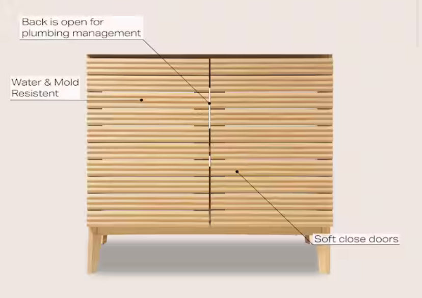 Calandre 36 in. W. x 18 in. D x 33 in. H 2-Shelf Bath Vanity Cabinet without Top (Sink Basin not Included), Oak