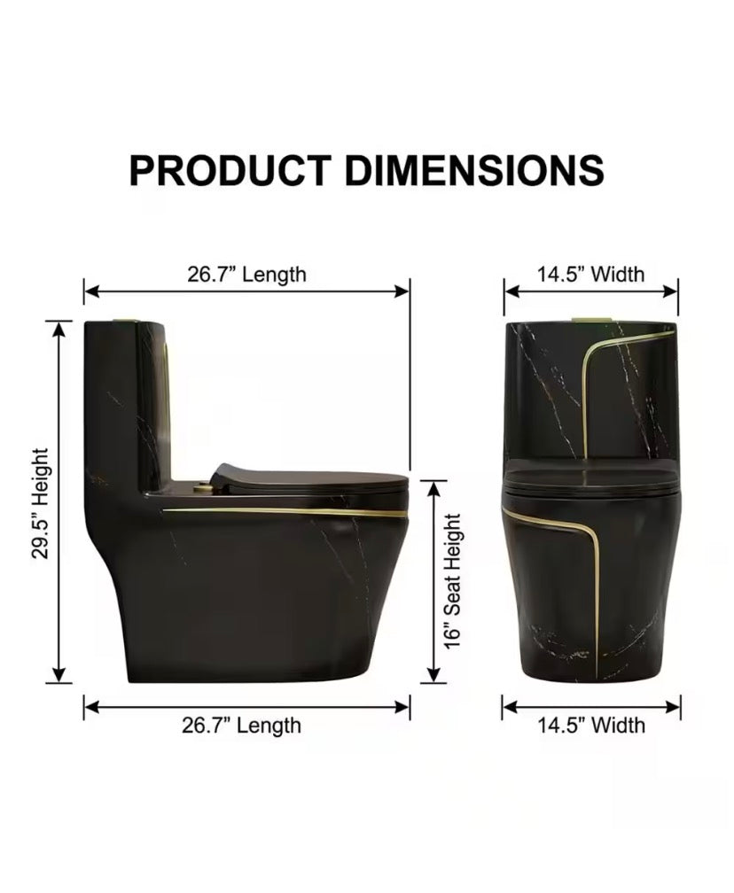 12 inch Rough In 1.8 gal. Dual Flush GPF Elongated 1-Piece Toilet in Black Seat Included