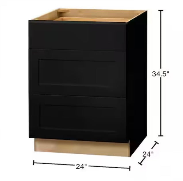 Avondale 24 in. W x 24 in. D x 34.5 in. H Ready to Assemble Plywood Shake Drawer Base Kitchen Cabinet in Raven Black