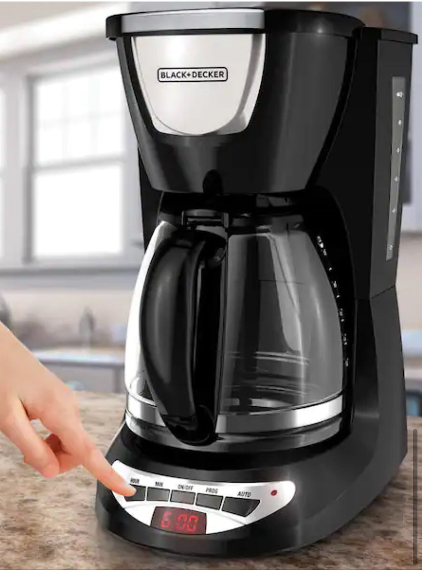 12-Cup Programmable Black Drip Coffee Maker with Glass Carafe, Built-In Timer and Automatic Shut-Off