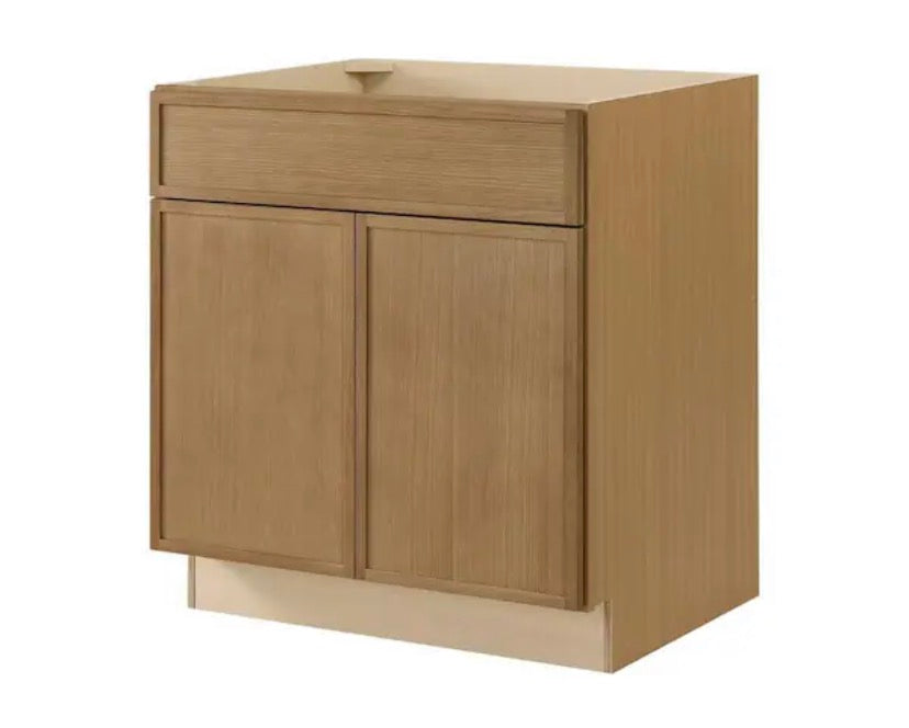 Leyton 30 in. W x 24 in. D x 34.5 in. H Ready to Assemble Plywood Slim Shaker Sink Base Kitchen Cabinet in White Oak