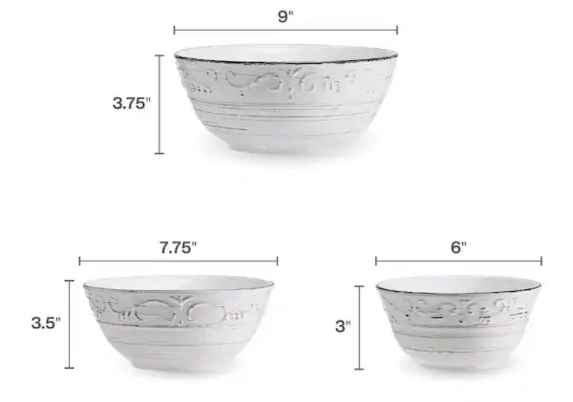 Trellis 11.02 in. 69 fl. oz. Beige Stoneware Serving Bowls (Set of 3)