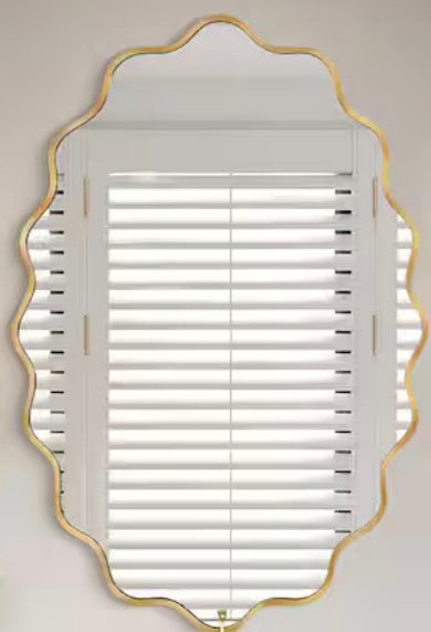 24 in. W x 36 in. H Oval Gold Aluminum Alloy Framed Scalloped Wavy Wall Mirror