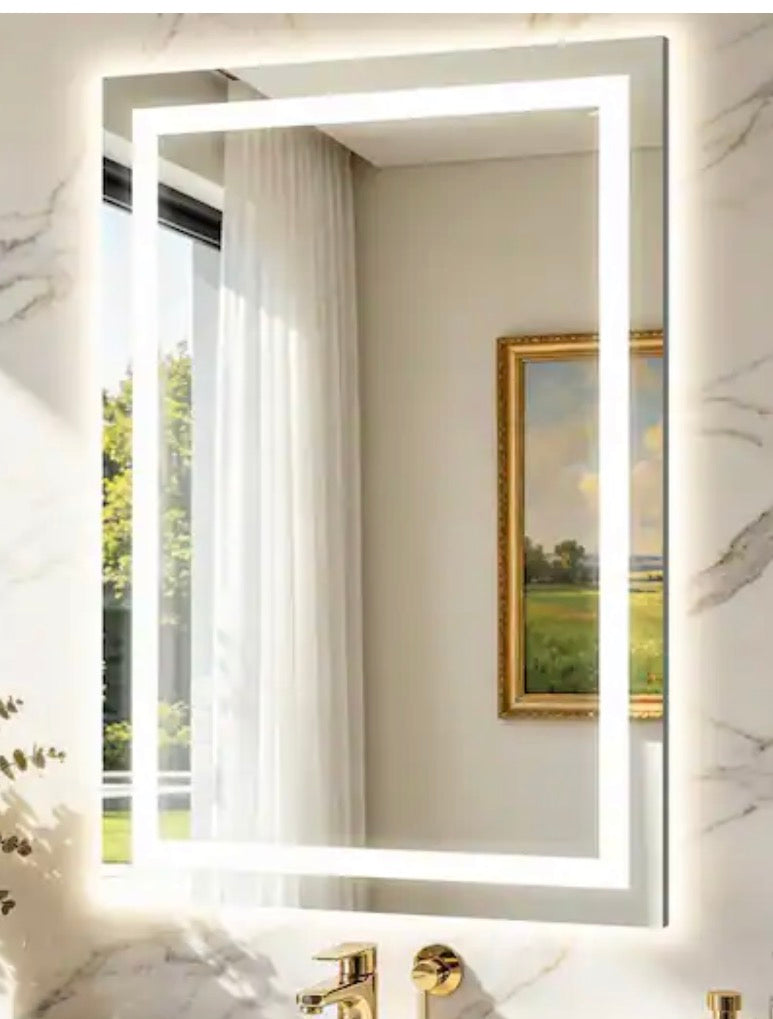 24 in. W x 36 in. H Frameless LED Mirror Anti-Fog Dimmable 3-Color Shatterproof Wall Mounted Bathroom Vanity Mirror