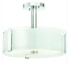 Load image into Gallery viewer, Bourland 14 in. 3-Light Polished Chrome Semi-Flush Mount Ceiling Light Fixture with White and Clear Glass Double Shade
