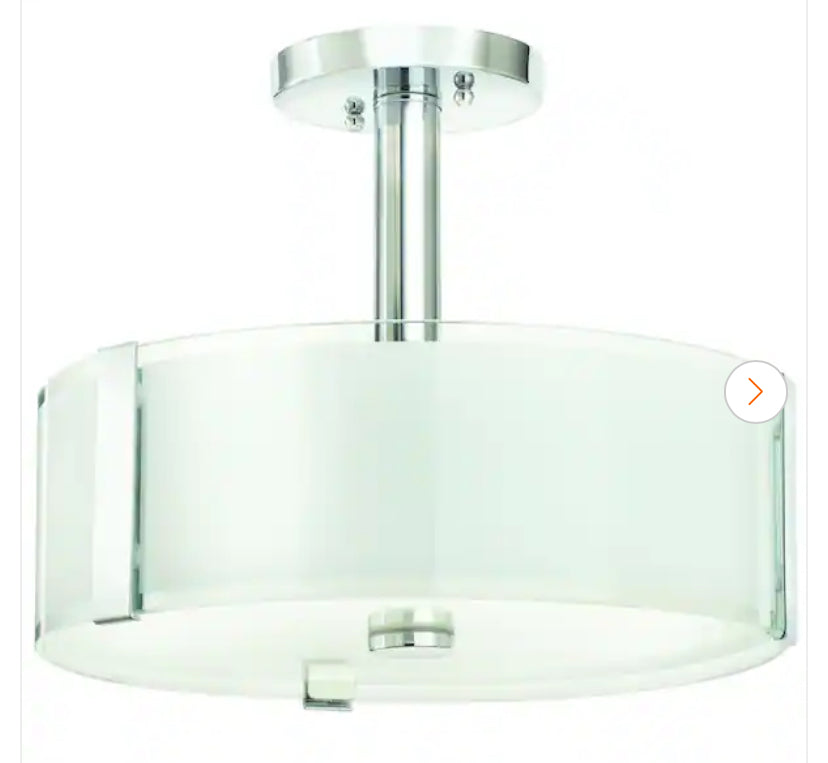 Bourland 14 in. 3-Light Polished Chrome Semi-Flush Mount Ceiling Light Fixture with White and Clear Glass Double Shade