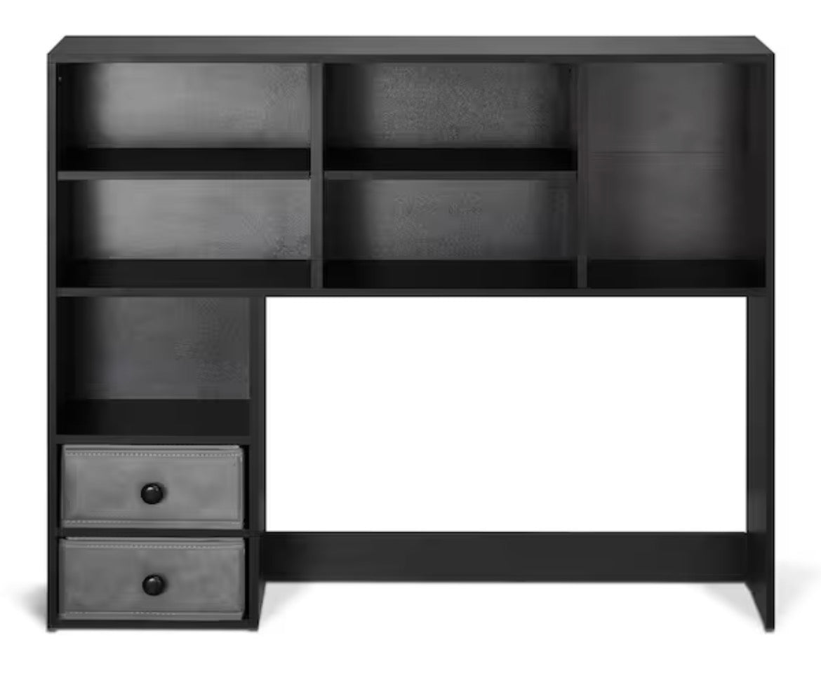 Desktop Bookshelf, 3-Tier Storage Organizer 37 in. x 10 in. x 31.1 in. Wood Shelf with 2 Drawers Black