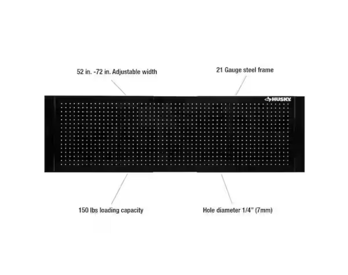 52 in. W to 72 in. W Gloss Black Adjustable Pegboard