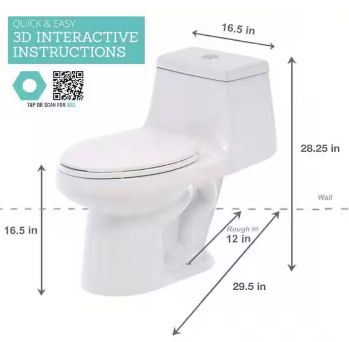 1-piece 1.1 GPF/1.6 GPF High Efficiency Dual Flush Elongated Toilet in White Slow-Close, Seat Included