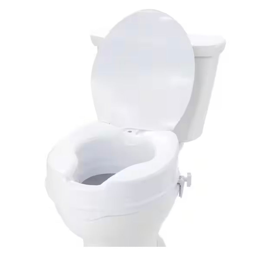 Raised Toilet Seat Round 4 in. Height Raised 300 lbs. Weight Capacity Front Toilet Seat in White Riser Screw Rod Locking