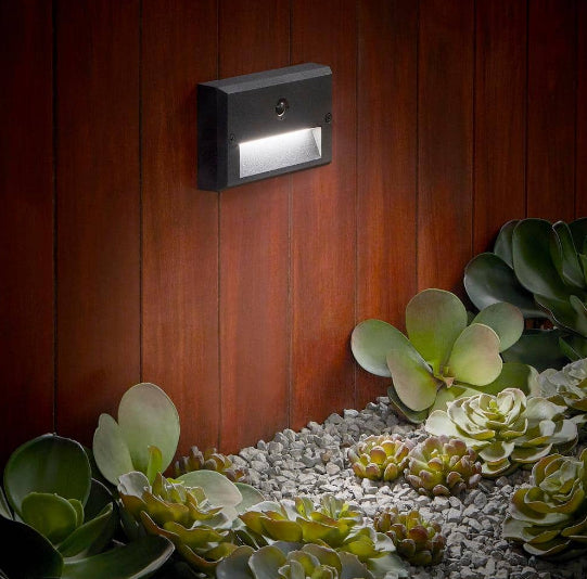 15-Watt Equivalent Low Voltage Black Motion Sensing Integrated LED Outdoor Stair Light with Frosted Acrylic Lens