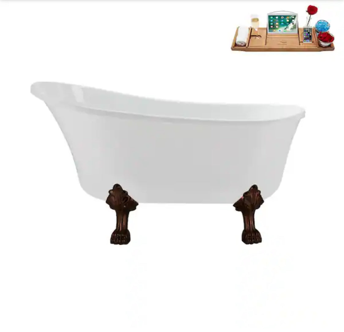 51 in. Acrylic Clawfoot Non-Whirlpool Bathtub in Glossy White with Matte Oil Rubbed Bronze Drain and Clawfeet