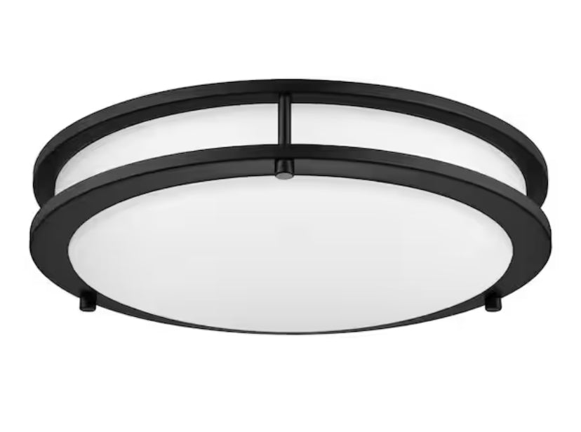 Flaxmere 14 in. Modern Matte Black Selectable CCT Integrated LED Flush Mount for Kitchens