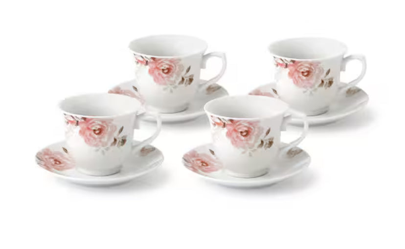 Porcelain Tea/Coffee Set-Service for 4 Pink Floral and Butterfly Design