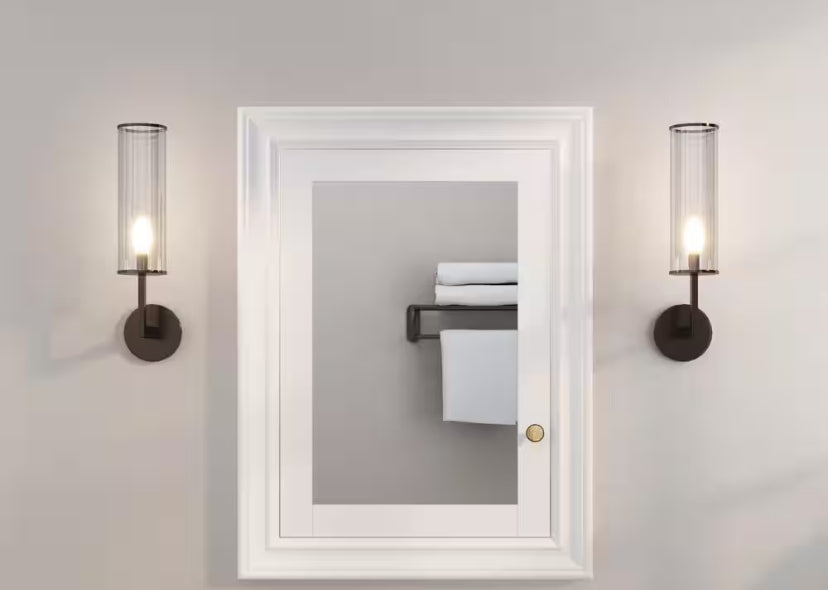 24 in. W x 32 in. H Rectangular Recessed Solid Wood Medicine Cabinet with Mirror, Left Hinge