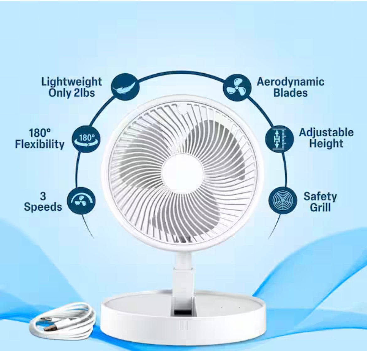 2-in-1 Adjustable Height 40 in. Unique Foldable and Portable My Foldaway Rechargeable Floor and Table Fan