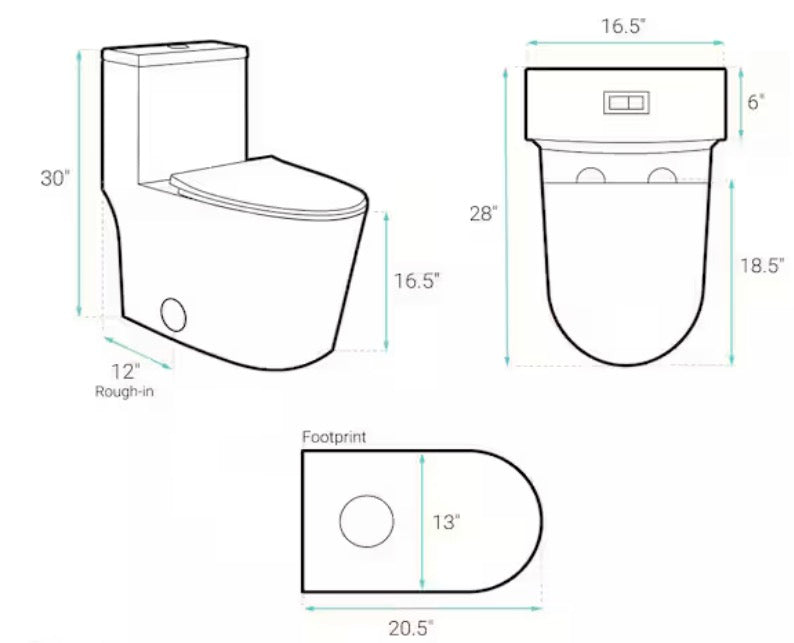 Dreux 1-piece 0.95/1.26 GPF Dual Flush Elongated Toilet in. Glossy White Seat Included