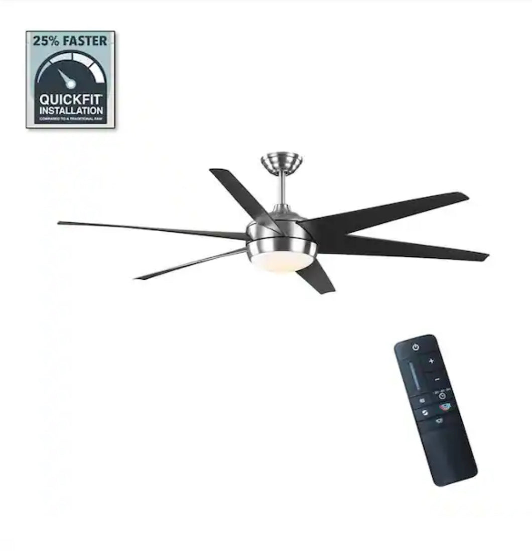 Windward 68 in. White Color Changing Integrated LED Brushed Nickel Ceiling Fan with Light Kit, DC Motor and Remote
