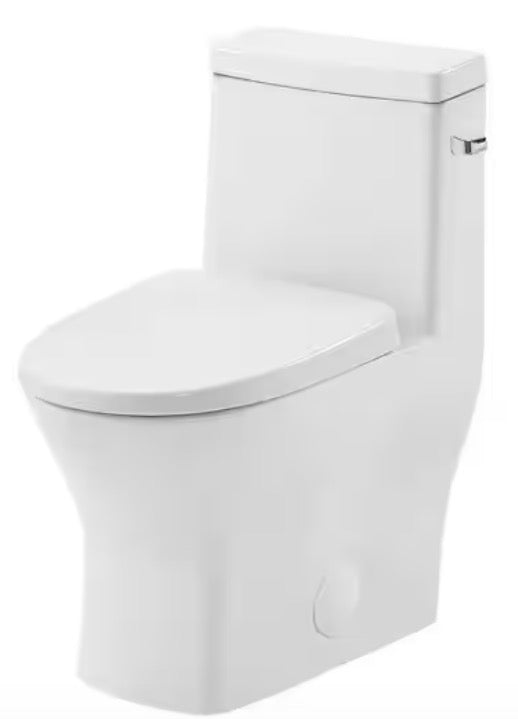 MacKenzie One-Piece 12 in. Rough-in 1.28 GPF Right-Hand Single Flush Round Toilet in Glossy White