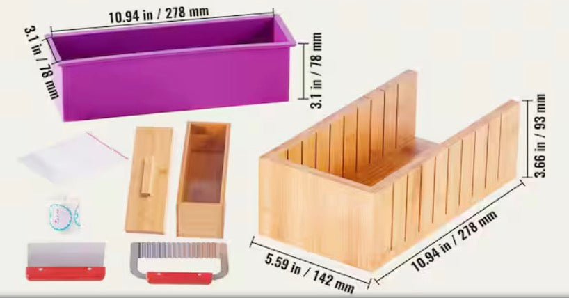 Soap Making Kit, Bamboo Cutting Box and Inner Box with Silicone Mold, Stainless Steel Straight Cutter and Wavy Cutter
