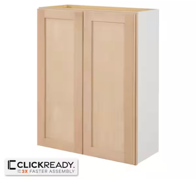 27 in. W x 12 in. D x 36 in. H Ready to Assemble Wall Kitchen Cabinet in Unfinished with CLICKREADY Technology