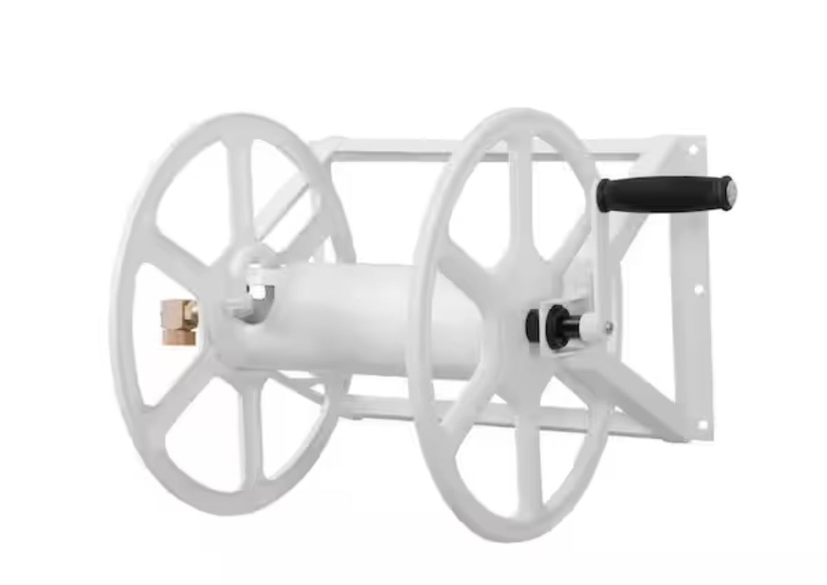 200 ft. White Steel Dual mount Wall Mounted Garden Hose Reel