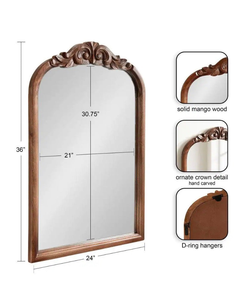 Arendahl 24.00 in. W x 36.00 in. H Walnut Brown Arch Traditional Framed Decorative Wall Mirror