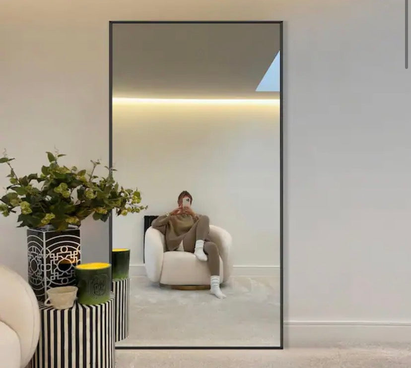 24 in. W x 71 in. H Modern Rectangular Frame Aluminum Alloy Black Oversized Standing Mirror Floor Mirror