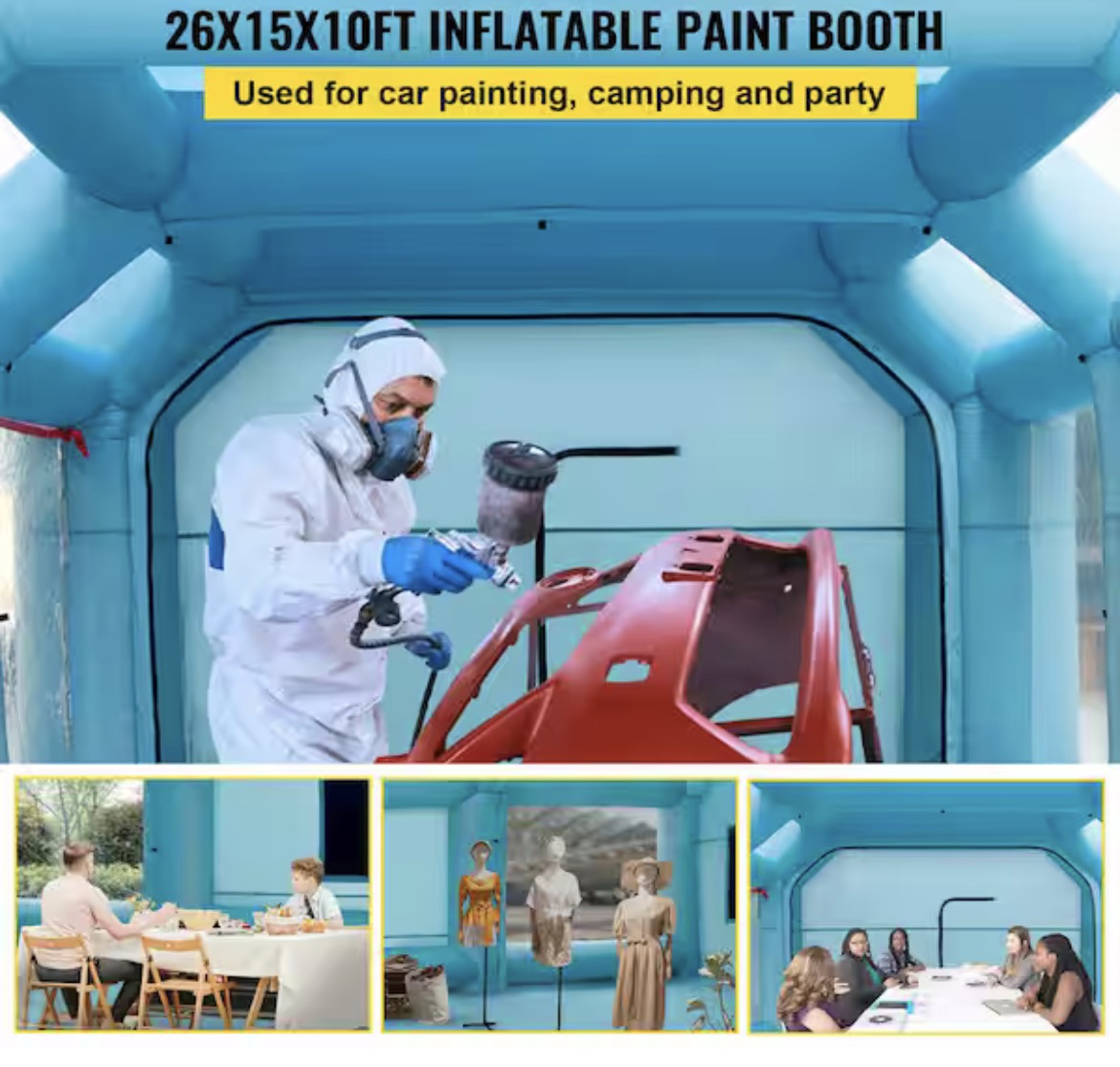 26 x 15 x 10 ft. Portable Inflatable Paint Booth, Car Spray Tent, Upgraded Blow-Up Auto Paint Workstation, Garage Use