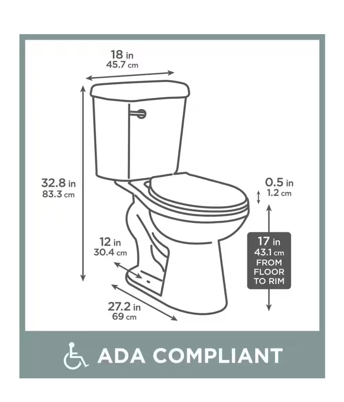 12 in. Rough In 2-Piece 1.28 GPF Single Flush Round Toilet in White, Seat Included