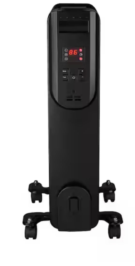 1500-Watt Black Indoor Electric Oil-Filled Radiator Convection Radiant Space Heater with Remote Control for Living Space