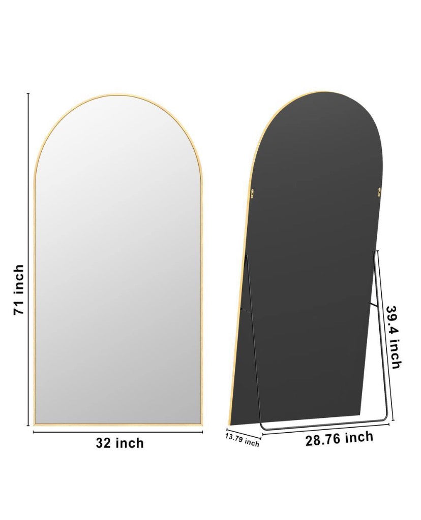 32 in. W x 71 in. H Oversized Aluminum Alloy Arch Full Length Gold Wall Mounted Standing Mirror Floor Mirror