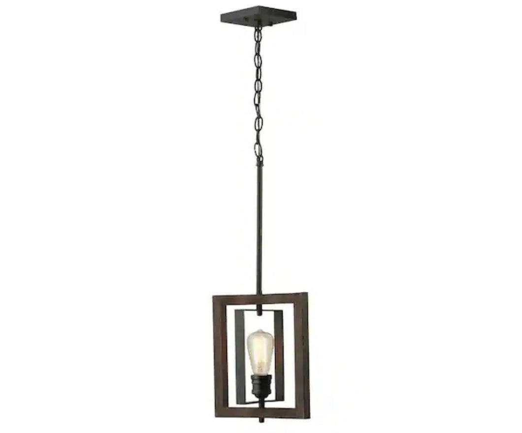 Palermo Grove 10 in. 1-Light Gilded Iron Farmhouse Kitchen Island Mini-Pendant with Hand Painted Walnut Accents