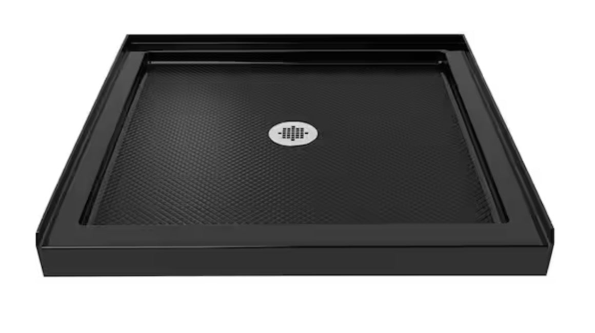 SlimLine 36 in. x 36 in. Single Threshold Alcove Shower Pan Base in Black with Center Drain