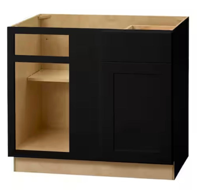 Avondale 36 in. W x 24 in. D x 34.5 in. H Ready to Assemble Plywood Shaker Blind Corner Kitchen Cabinet in Raven Black
