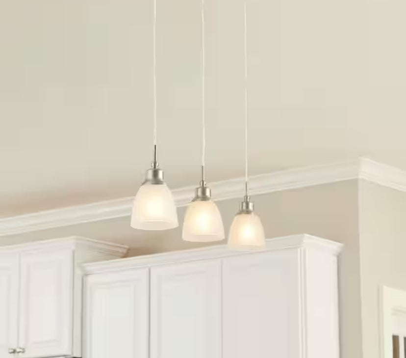 Riverbrook 1-Light Brushed Nickel Mini Pendant with Frosted White Glass Shade (3-Pack)