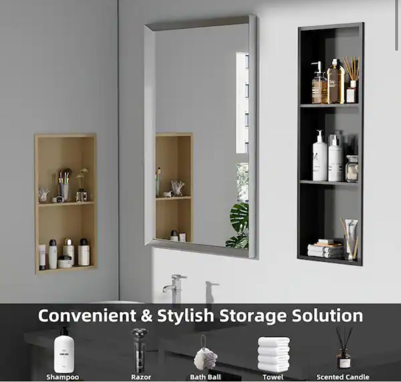 12 in. W x 12 in. H x 4 in. D Shower Niche, Wall Niche Stainless Steel, Recessed Niche Shower in Matte Gold