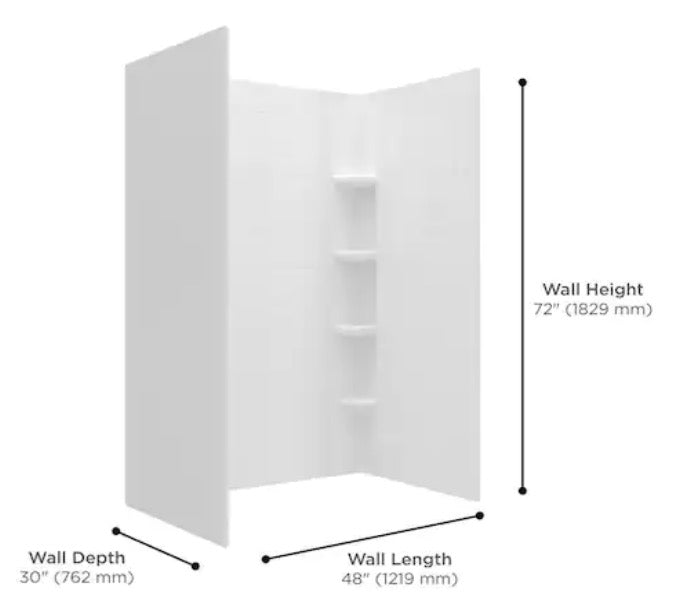 Ovation Curve 48 in. W x 72 in. H 3-Piece Glue Up Alcove Subway Tile Shower Walls in Arctic White