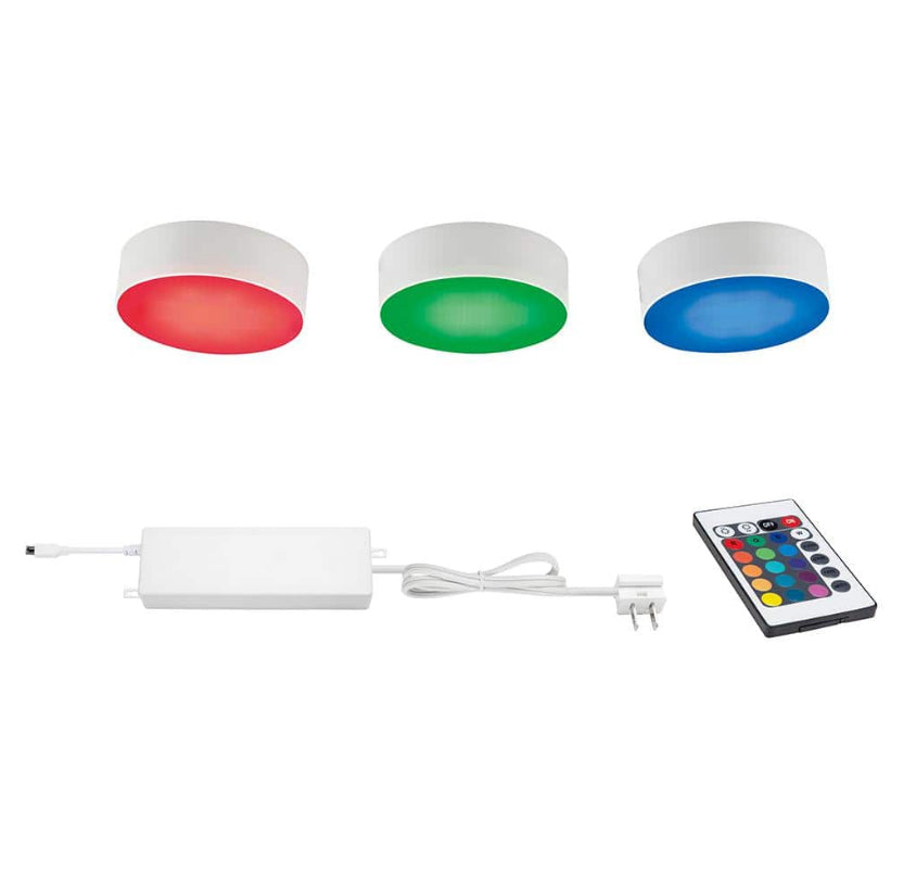 Plug-in 3-Light LED RGBW Puck Light with Color Changing