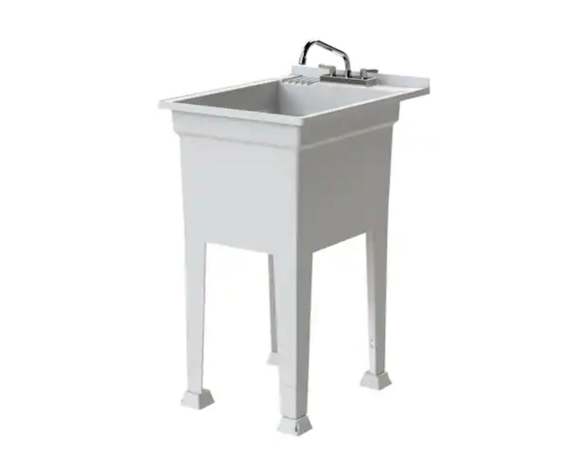 18 in. W x 24 in. D x 35 in. H Freestanding Laundry/Utility Sink in White with Stainless Steel Swing Faucet