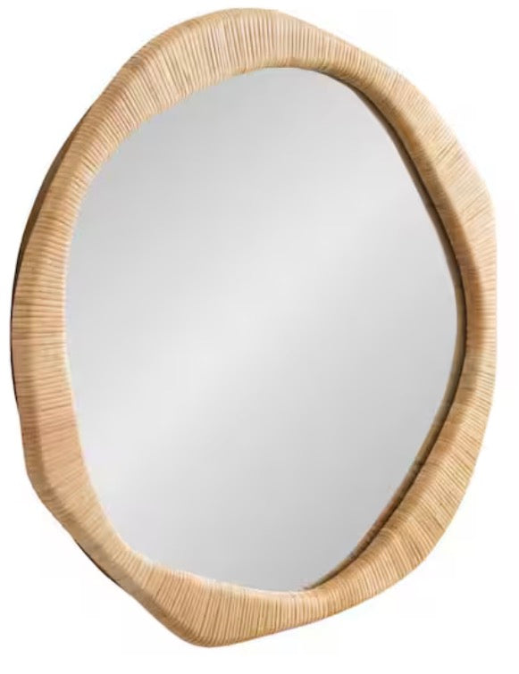 Rahfy Natural Brown 26 in. W x 26 in. H Irregular Rattan Wall Mirror