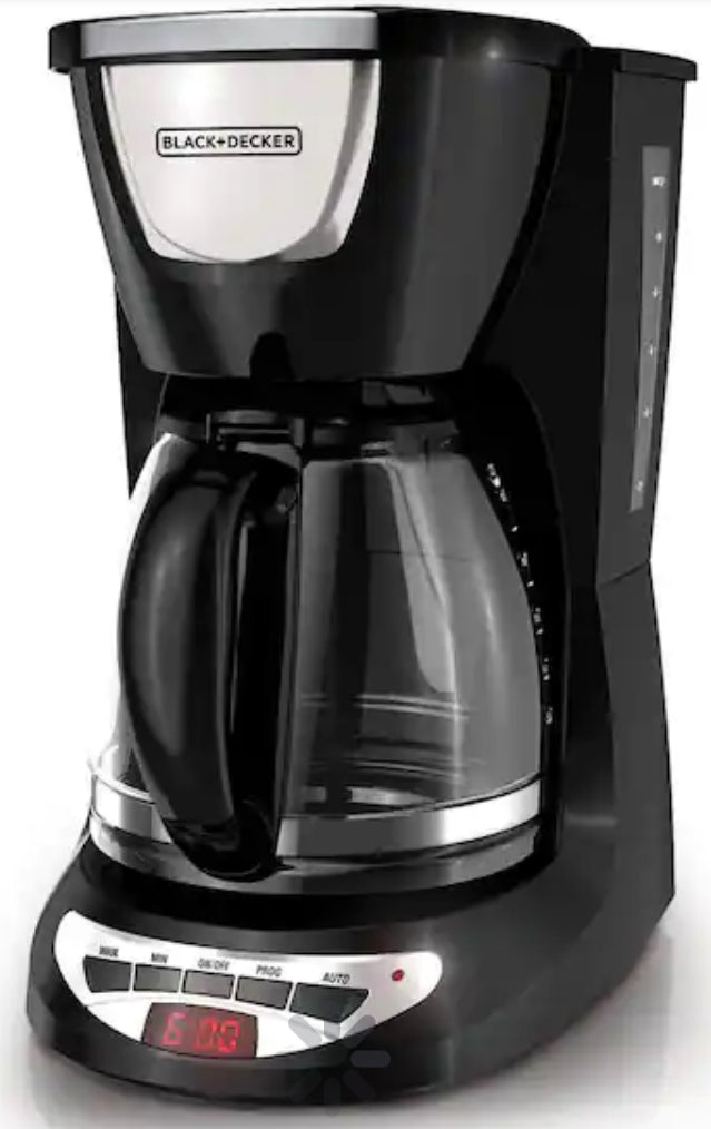 12-Cup Programmable Black Drip Coffee Maker with Glass Carafe, Built-In Timer and Automatic Shut-Off