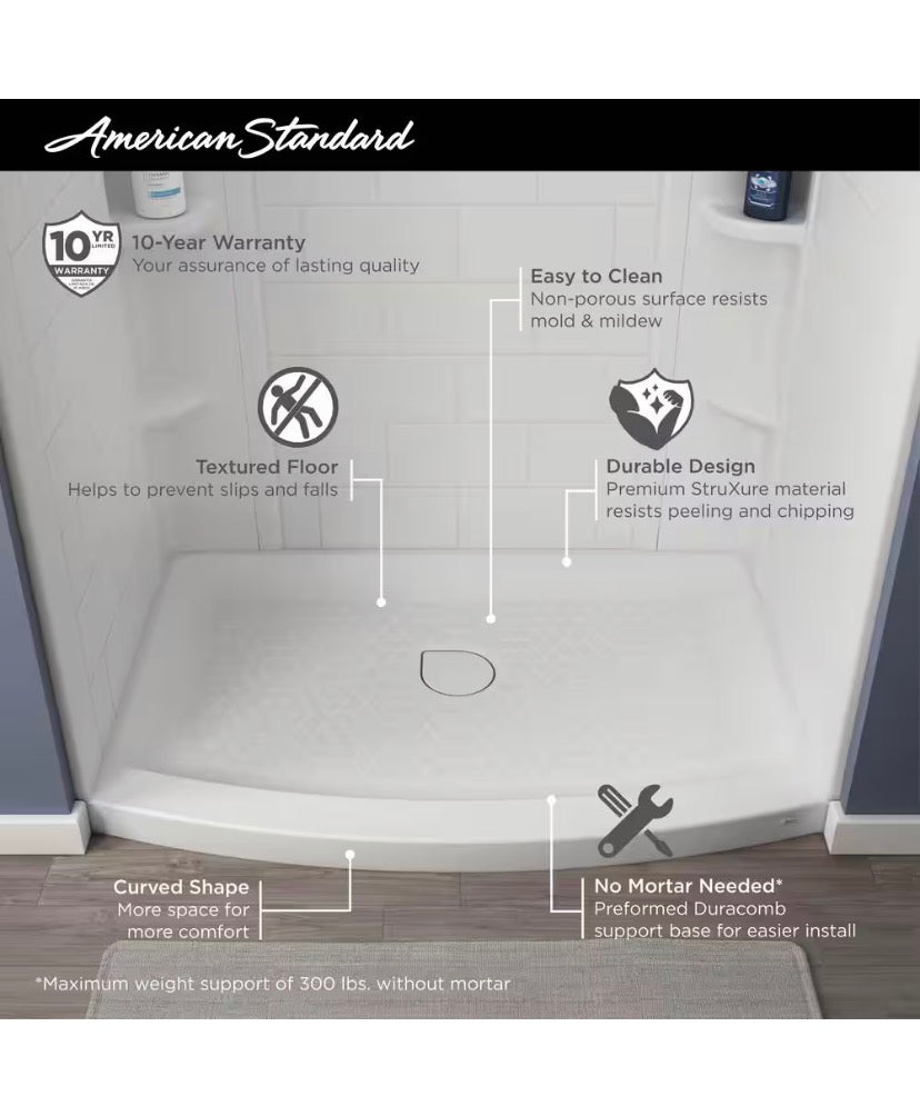Ovation Curve 48 in. L x 30 in. W Alcove Shower Pan Base with qCenter Drain in Arctic White